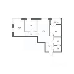ЖК «NEWПИТЕР», планировка 3-комнатной квартиры, 66.95 м²