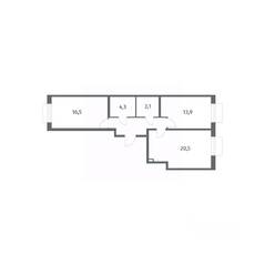 ЖК «Парусная 1», планировка 2-комнатной квартиры, 65.70 м²