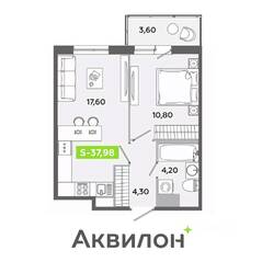 ЖК «Аквилон ЯНИНО», планировка 1-комнатной квартиры, 37.98 м²