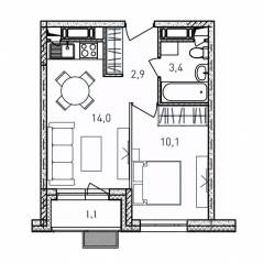 ЖК «Квартал Светлый», планировка 1-комнатной квартиры, 31.50 м²