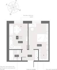 Апарт-комплекс «Zoom Черная речка», планировка 1-комнатной квартиры, 38.30 м²