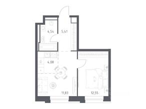 Апарт-комплекс «Верейская 41», планировка 1-комнатной квартиры, 38.41 м²