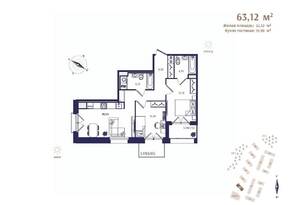 ЖК «Ranta Residence», планировка 2-комнатной квартиры, 63.12 м²