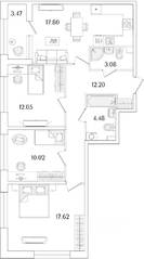 ЖК «Аурум», планировка 3-комнатной квартиры, 78.99 м²