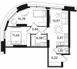 ЖК «Solos», планировка 2-комнатной квартиры, 58.31 м²