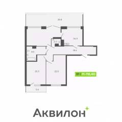 ЖК «Tesoro», планировка 3-комнатной квартиры, 116.40 м²