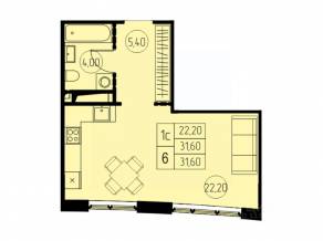 ЖК «7 небо», планировка студии, 31.60 м²