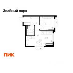 ЖК «Зеленый парк», планировка 1-комнатной квартиры, 36.00 м²
