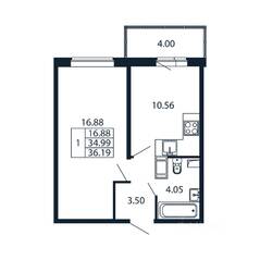 ЖК «Полис ЛАВрики», планировка 1-комнатной квартиры, 35.70 м²