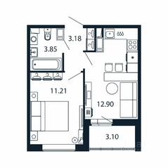 ЖК «Полис ЛАВрики», планировка 1-комнатной квартиры, 30.40 м²