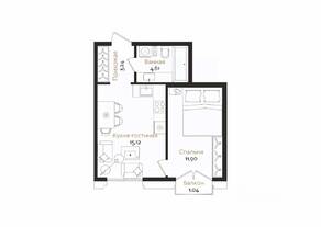 ЖК «ID Petrogradskaya», планировка 1-комнатной квартиры, 35.18 м²