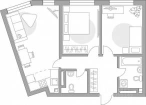 ЖК «Тринити-3», планировка 3-комнатной квартиры, 63.65 м²