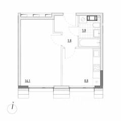 Апарт-комплекс «Wellbe», планировка 1-комнатной квартиры, 32.50 м²