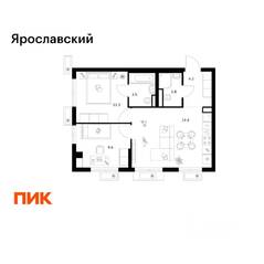 ЖК «Ярославский», планировка 2-комнатной квартиры, 51.10 м²