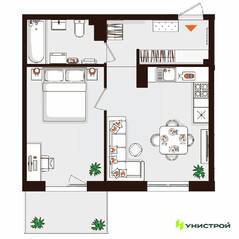 МЖК «Лисино», планировка 1-комнатной квартиры, 44.95 м²