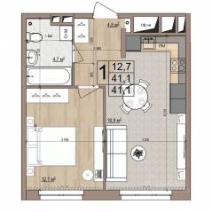 ЖК «Гранд Комфорт», планировка 1-комнатной квартиры, 41.10 м²