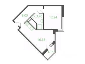 Квартал «Новые Котельники», планировка 1-комнатной квартиры, 42.00 м²