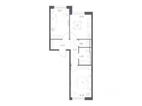 ЖК «Прибрежный Парк», планировка 2-комнатной квартиры, 54.24 м²