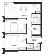 ЖК «1-й Нагатинский», планировка 2-комнатной квартиры, 74.69 м²