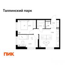 ЖК «Таллинский парк», планировка 2-комнатной квартиры, 47.63 м²
