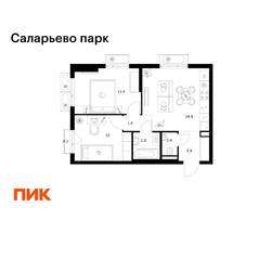 ЖК «Саларьево парк», планировка 2-комнатной квартиры, 48.00 м²