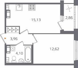ЖК «Б15», планировка 1-комнатной квартиры, 37.24 м²