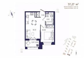 ЖК «Ranta Residence», планировка 1-комнатной квартиры, 37.27 м²