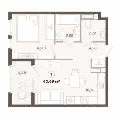 ЖК «Знатный», планировка 1-комнатной квартиры, 40.49 м²