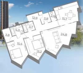 МФК «Резиденция Сокольники», планировка 3-комнатной квартиры, 99.36 м²