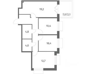 ЖК «Парусная 1», планировка 3-комнатной квартиры, 74.50 м²
