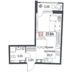 ЖК «Авиатор» (Девяткино), планировка студии, 27.84 м²