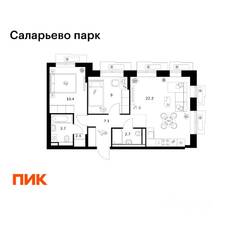 ЖК «Саларьево парк», планировка 2-комнатной квартиры, 57.50 м²