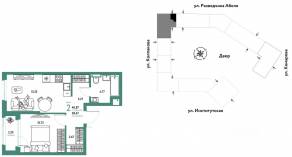 ЖК «Страна.Парковая», планировка 2-комнатной квартиры, 40.87 м²