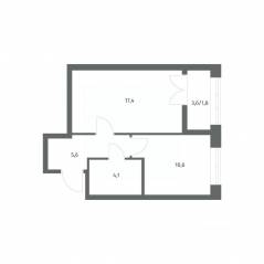 ЖК «NEWПИТЕР», планировка 1-комнатной квартиры, 39.53 м²
