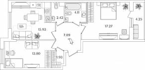 ЖК «Кинопарк», планировка 2-комнатной квартиры, 64.68 м²
