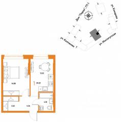 ЖК «Страна.Парковая», планировка 1-комнатной квартиры, 39.29 м²