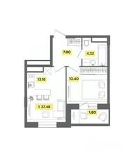 ЖК «Радость», планировка 2-комнатной квартиры, 37.48 м²