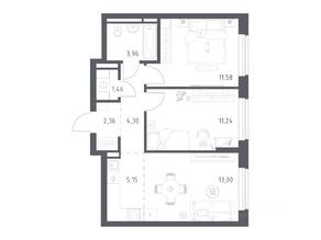 ЖК «Новое Видное», планировка 2-комнатной квартиры, 52.50 м²