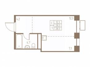 ЖК «Фабрикант», планировка студии, 28.30 м²