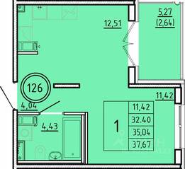 МЖК «Образцовый квартал 16», планировка 1-комнатной квартиры, 32.40 м²