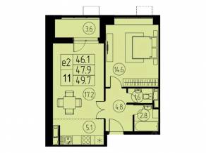ЖК «River Park», планировка 2-комнатной квартиры, 47.90 м²