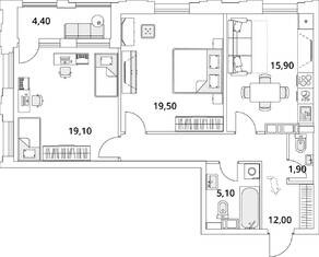 ЖК «Тайм Сквер», планировка 2-комнатной квартиры, 75.90 м²