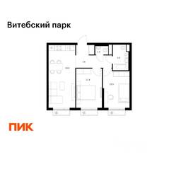 ЖК «Витебский парк», планировка 2-комнатной квартиры, 56.10 м²