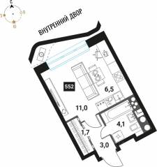 ЖК «Интеллигент», планировка студии, 26.30 м²