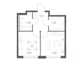 ЖК «Космический Квартал», планировка 1-комнатной квартиры, 35.55 м²