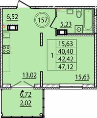 МЖК «Образцовый квартал 15», планировка 1-комнатной квартиры, 40.40 м²