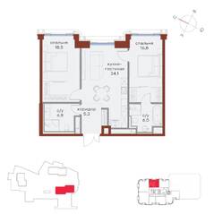 ЖК «Татарская 35», планировка 2-комнатной квартиры, 77.50 м²