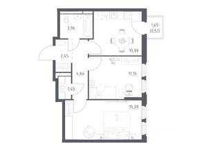 ЖК «Космический Квартал», планировка 2-комнатной квартиры, 50.55 м²