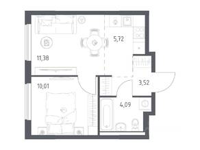 ЖК «Горки Парк», планировка 1-комнатной квартиры, 34.72 м²