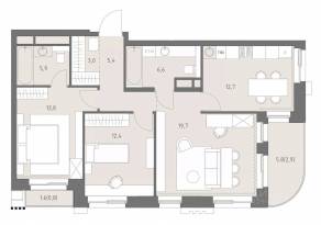 ЖК «Родина Парк», планировка 3-комнатной квартиры, 83.20 м²